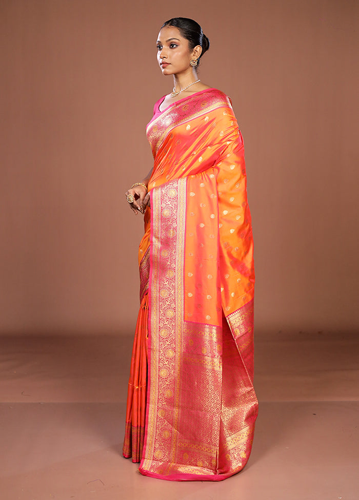 Orange Dupion Silk Saree With Blouse Piece