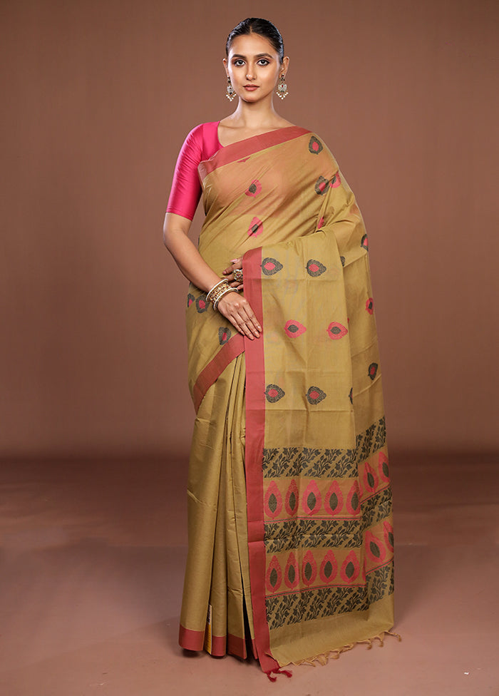 Green Cotton Saree With Blouse Piece