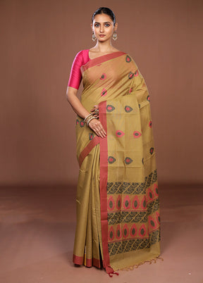 Green Cotton Saree With Blouse Piece