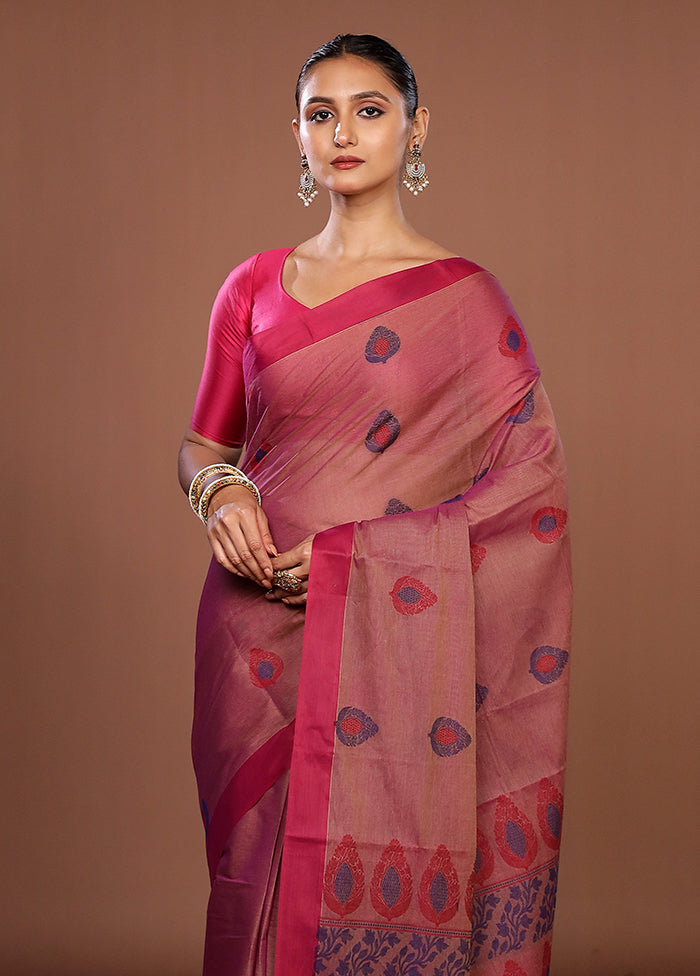 Purple Cotton Saree With Blouse Piece