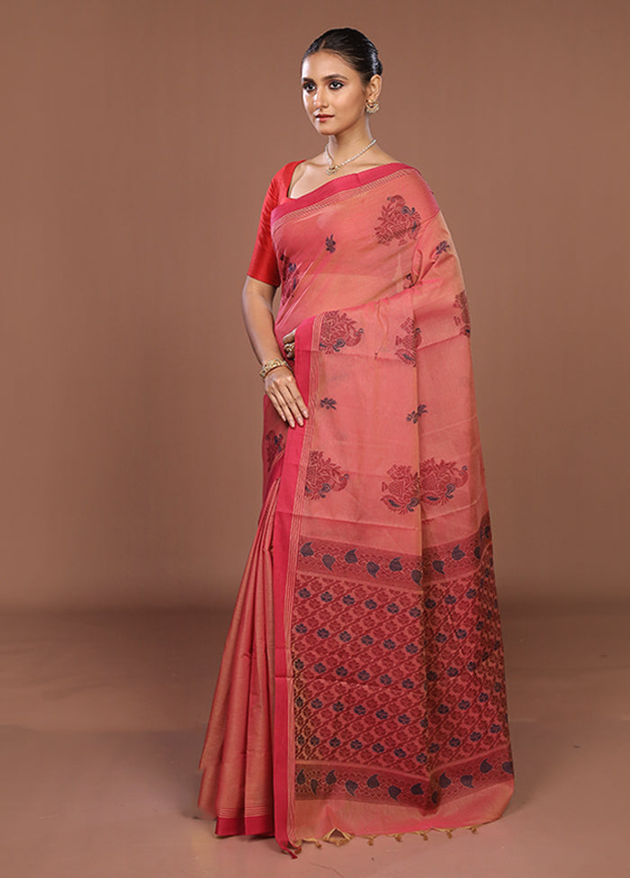 Maroon Cotton Saree With Blouse Piece