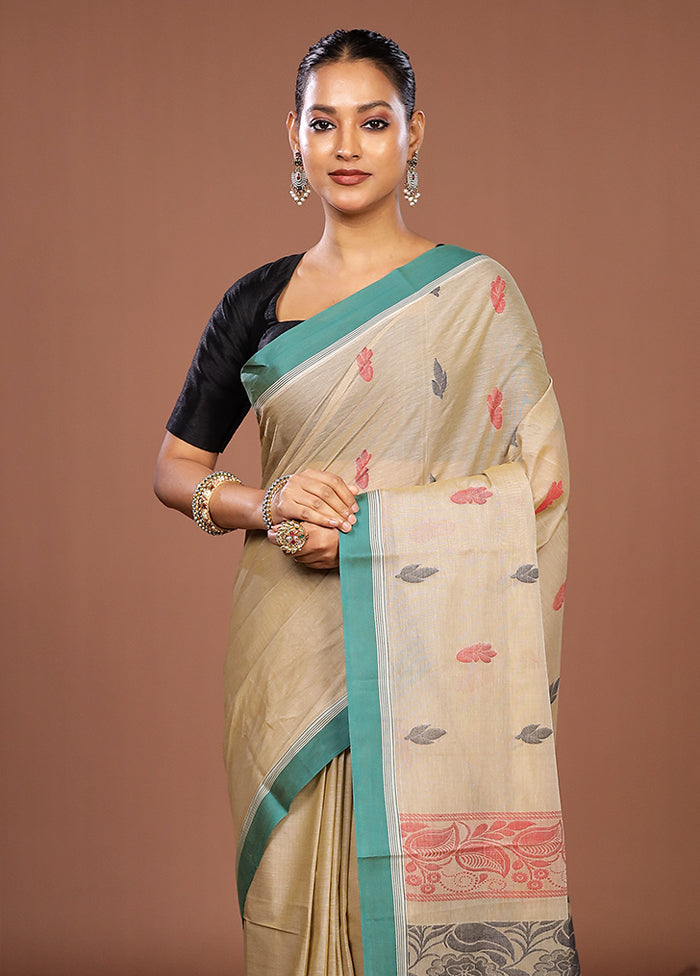 Cream Cotton Saree With Blouse Piece