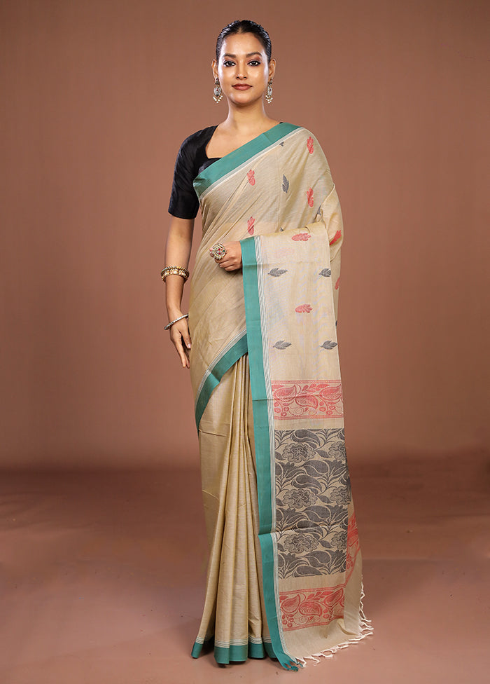 Cream Cotton Saree With Blouse Piece