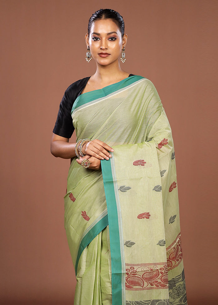 Green Cotton Saree With Blouse Piece