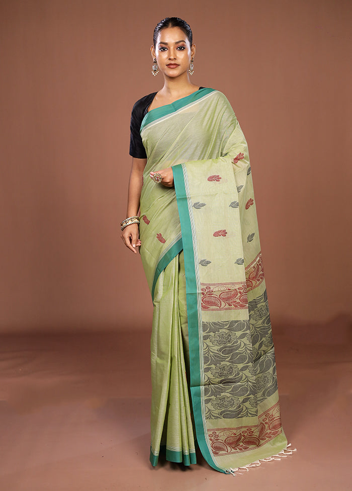 Green Cotton Saree With Blouse Piece