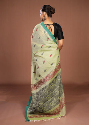 Green Cotton Saree With Blouse Piece