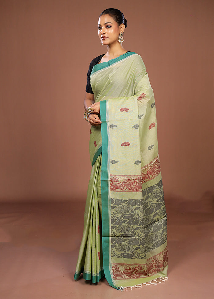 Green Cotton Saree With Blouse Piece