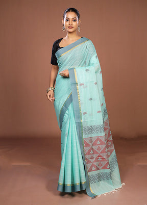 Blue Cotton Saree With Blouse Piece