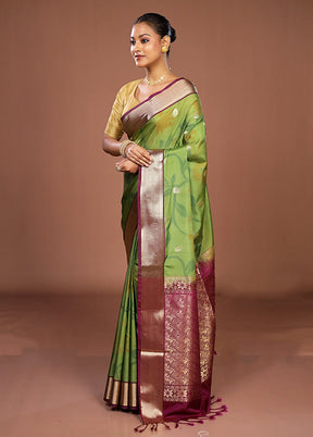 Green Kanjivaram Silk Saree With Blouse Piece