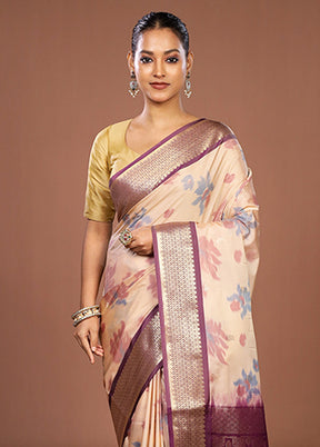 Cream Kanjivaram Silk Saree With Blouse Piece