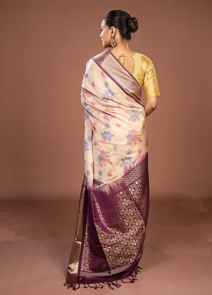 Cream Kanjivaram Silk Saree With Blouse Piece