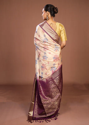 Cream Kanjivaram Silk Saree With Blouse Piece