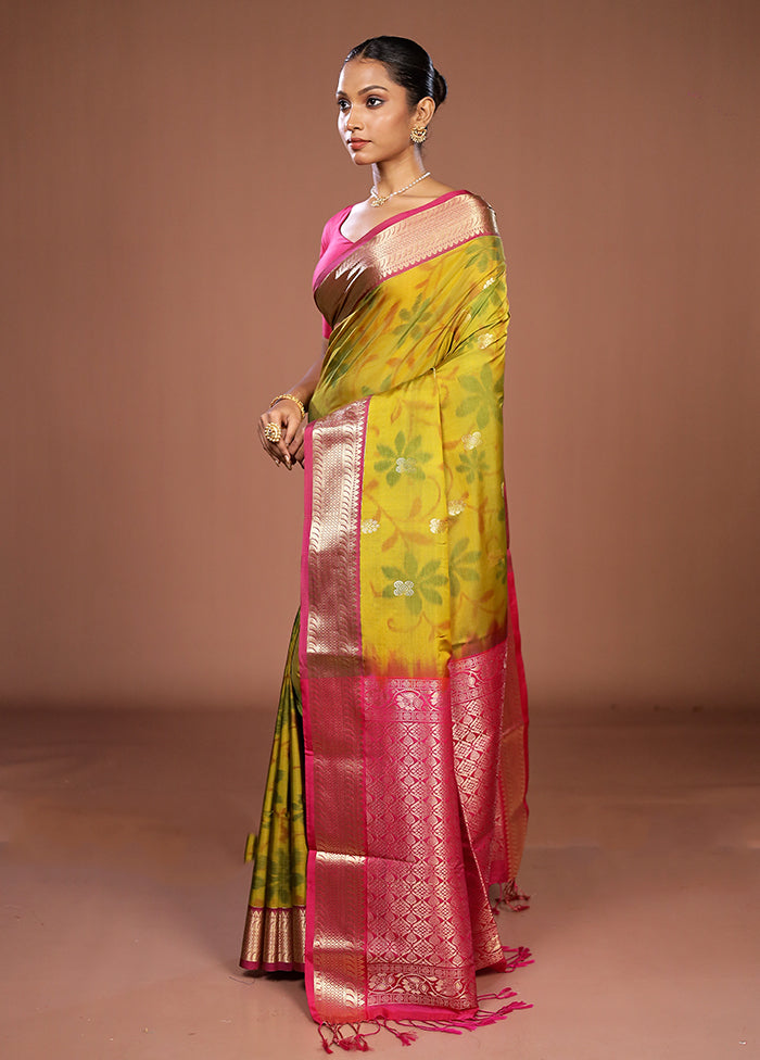 Green Kanjivaram Silk Saree With Blouse Piece