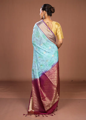 Blue Kanjivaram Silk Saree With Blouse Piece