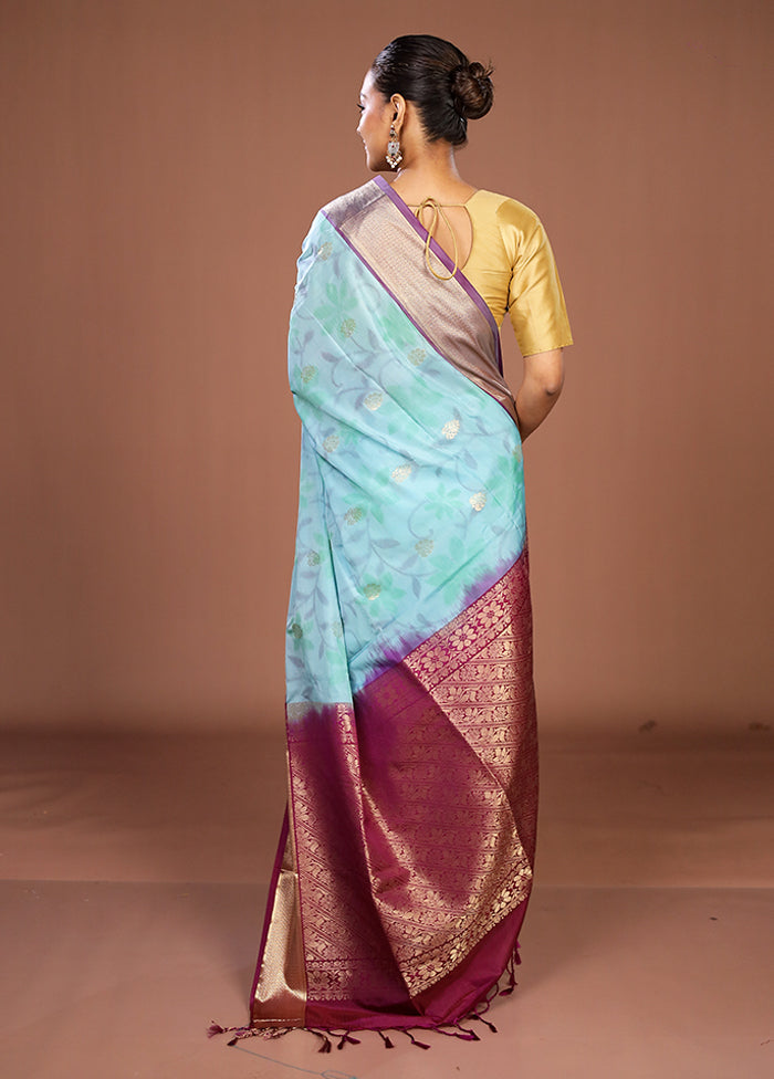 Blue Kanjivaram Silk Saree With Blouse Piece