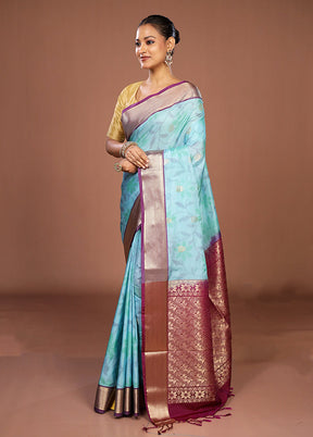 Blue Kanjivaram Silk Saree With Blouse Piece