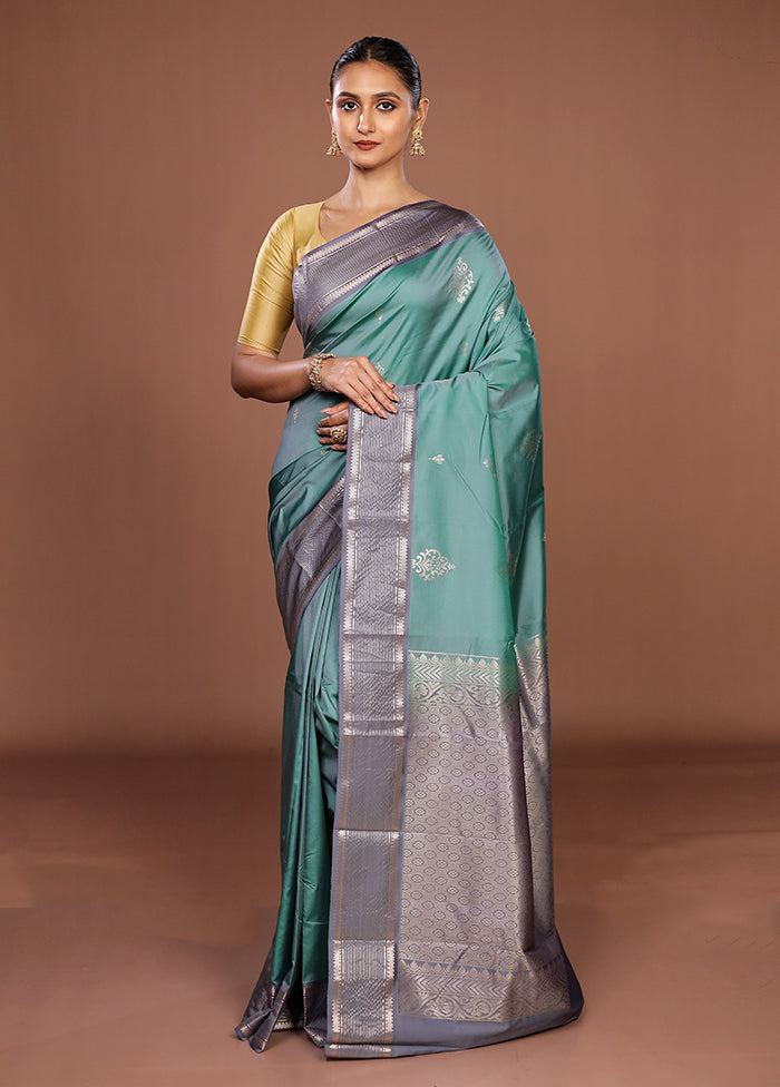 Blue Kanjivaram Silk Saree With Blouse Piece