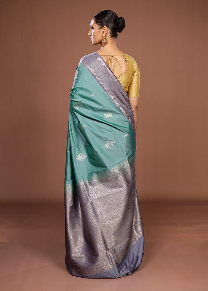 Blue Kanjivaram Silk Saree With Blouse Piece