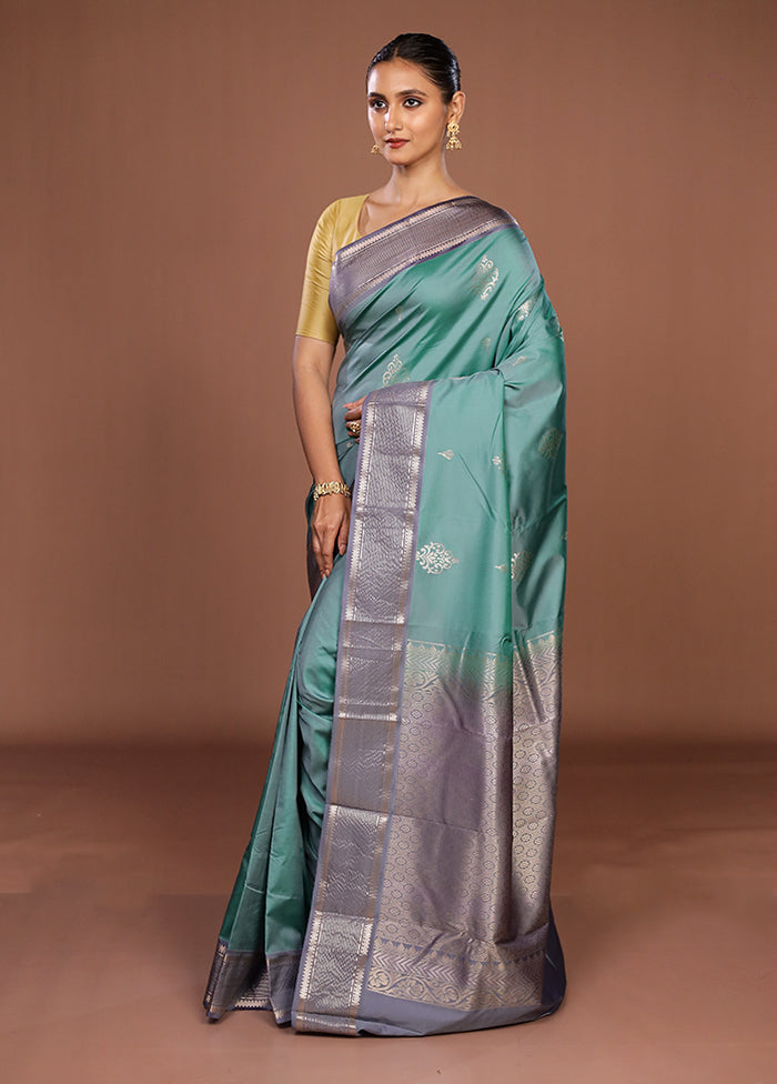 Blue Kanjivaram Silk Saree With Blouse Piece