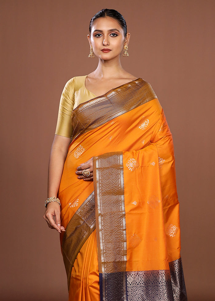Orange Kanjivaram Silk Saree With Blouse Piece
