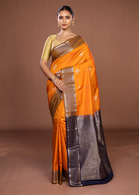 Orange Kanjivaram Silk Saree With Blouse Piece