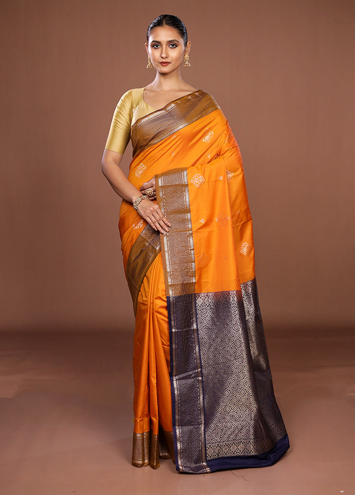 Orange Kanjivaram Silk Saree With Blouse Piece