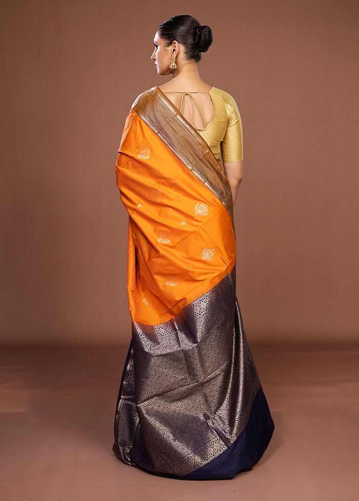 Orange Kanjivaram Silk Saree With Blouse Piece