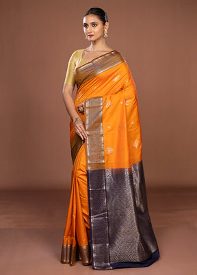 Orange Kanjivaram Silk Saree With Blouse Piece