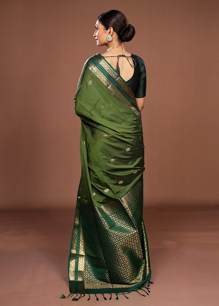 Green Kanjivaram Silk Saree With Blouse Piece