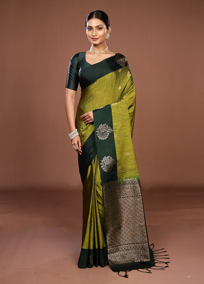 Green Kanjivaram Silk Saree With Blouse Piece