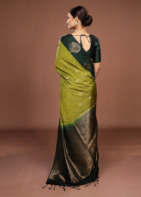 Green Kanjivaram Silk Saree With Blouse Piece