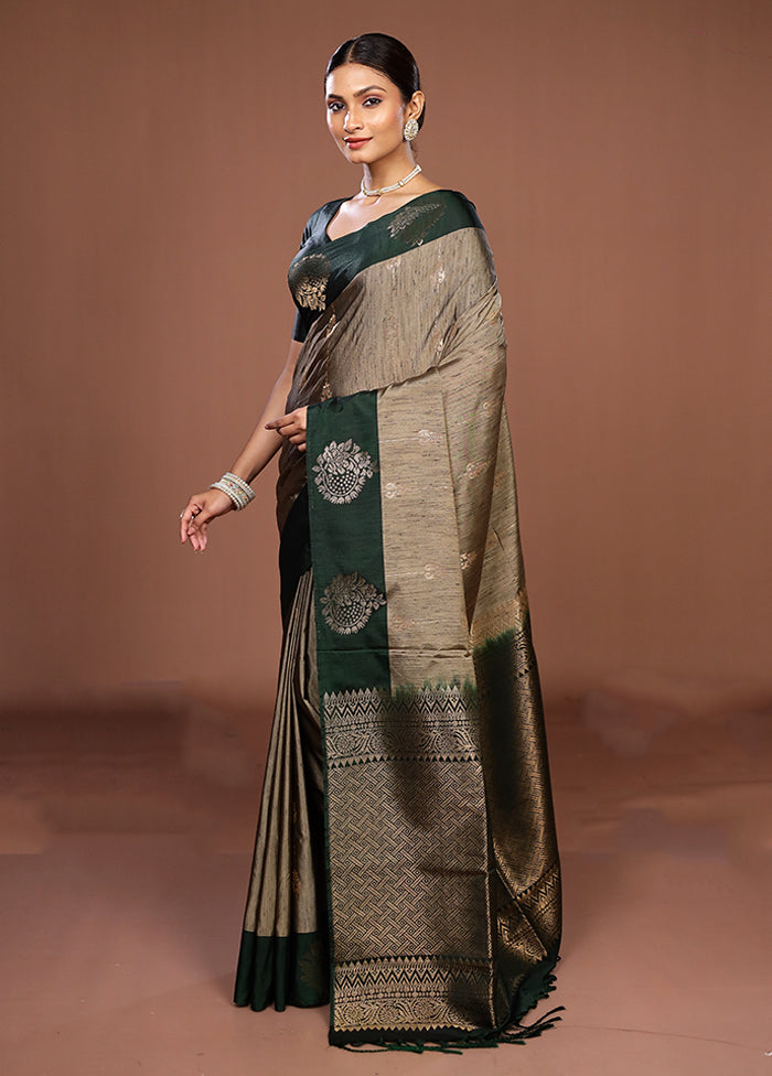 Grey Kanjivaram Silk Saree With Blouse Piece