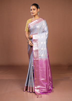 Blue Kanjivaram Silk Saree With Blouse Piece
