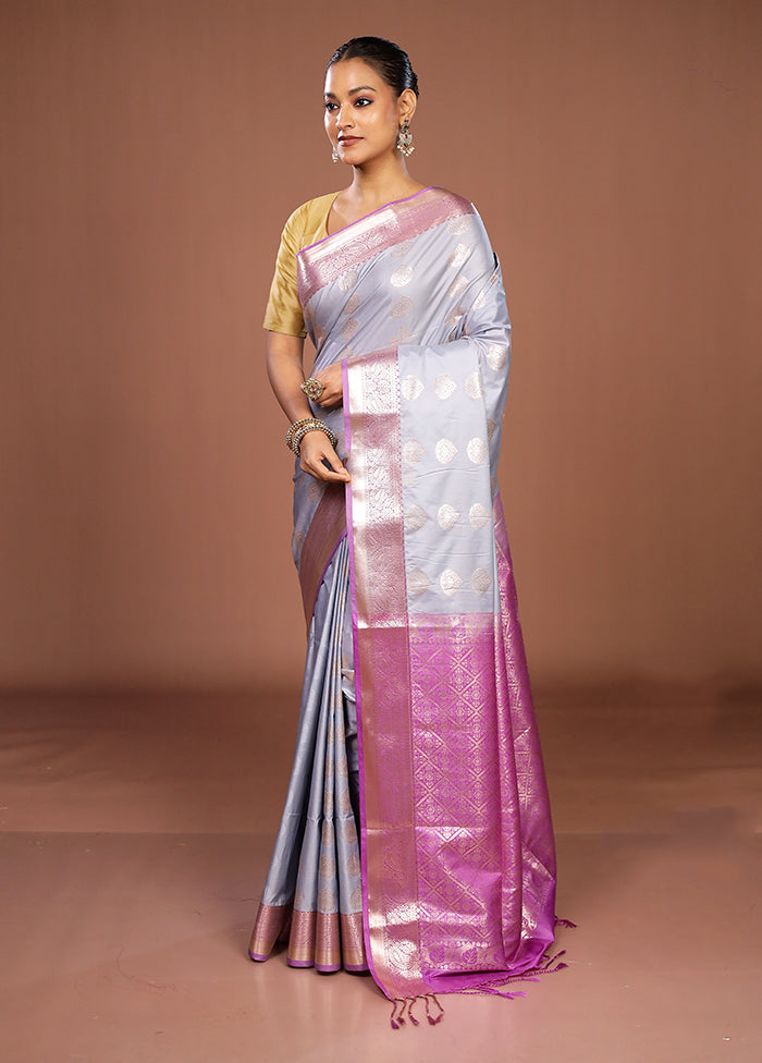 Blue Kanjivaram Silk Saree With Blouse Piece