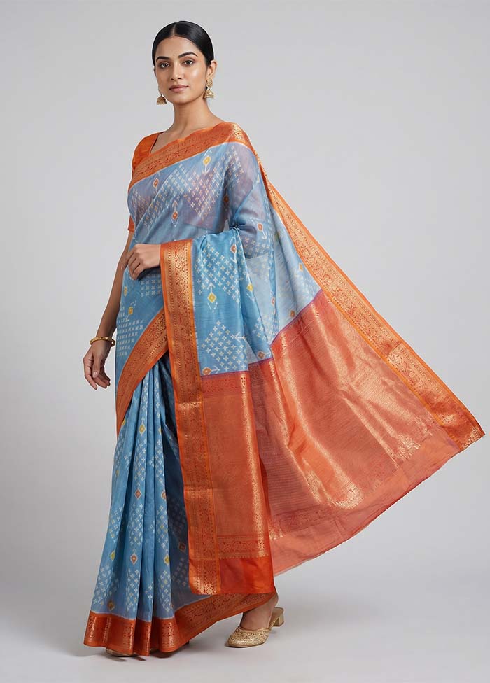 Blue Pure Cotton Saree With Blouse Piece