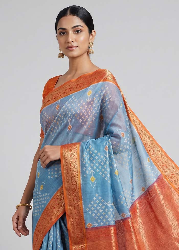 Blue Pure Cotton Saree With Blouse Piece