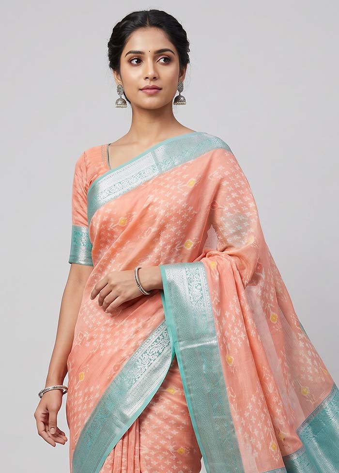 Pink Pure Cotton Saree With Blouse Piece