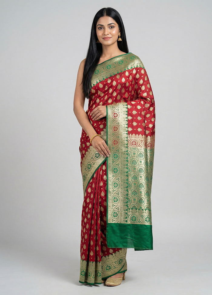 Red Banarasi Silk Saree With Blouse Piece