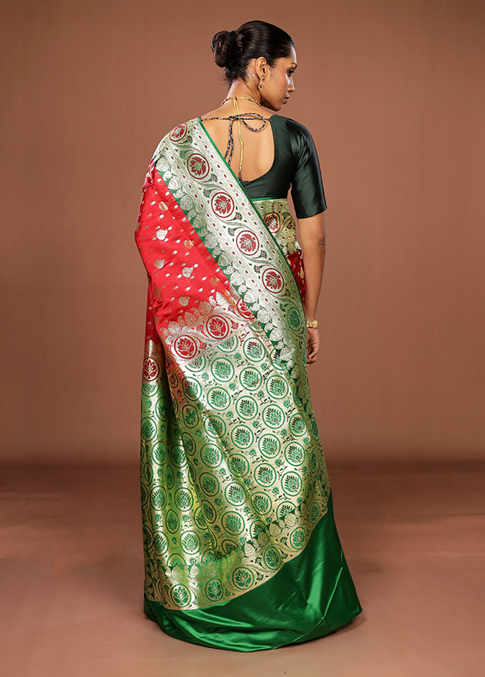 Red Banarasi Silk Saree With Blouse Piece