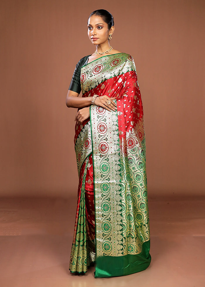 Red Banarasi Silk Saree With Blouse Piece