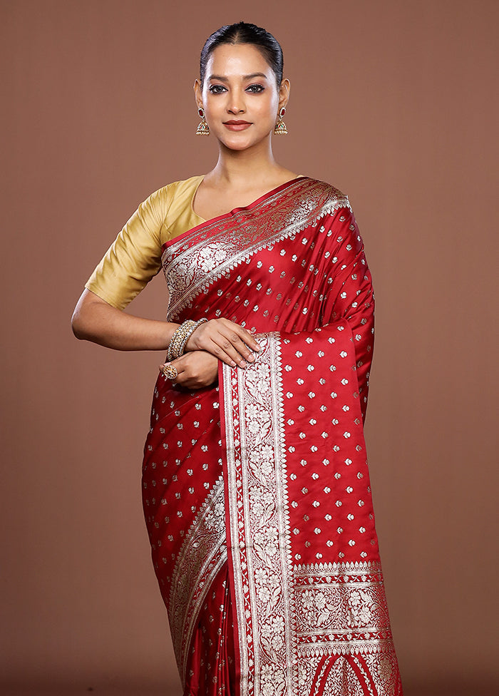 Red Banarasi Silk Saree With Blouse Piece
