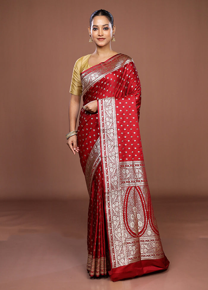 Red Banarasi Silk Saree With Blouse Piece