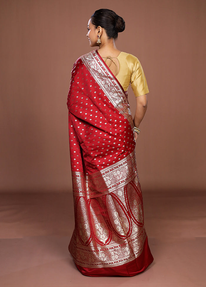Red Banarasi Silk Saree With Blouse Piece