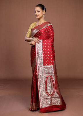 Red Banarasi Silk Saree With Blouse Piece