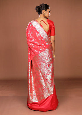 Pink Banarasi Silk Saree With Blouse Piece