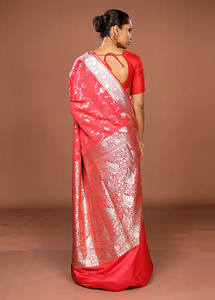 Pink Banarasi Silk Saree With Blouse Piece