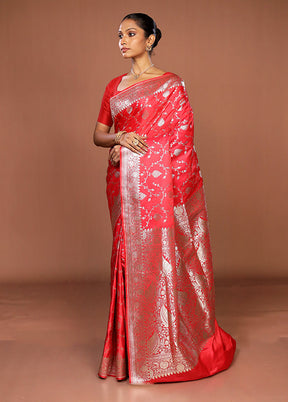 Pink Banarasi Silk Saree With Blouse Piece