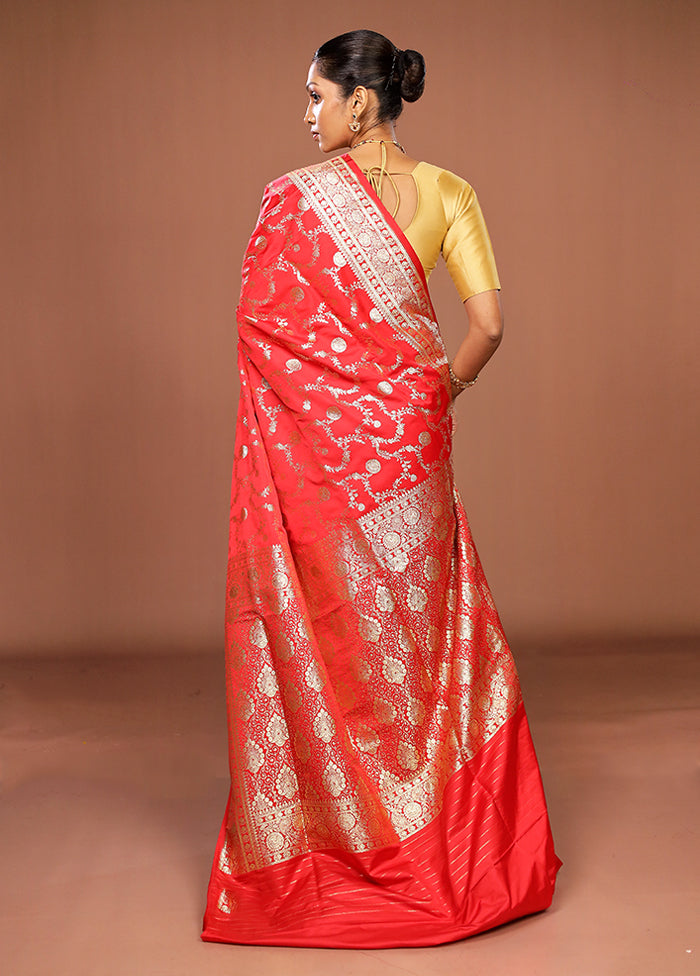 Red Banarasi Silk Saree With Blouse Piece