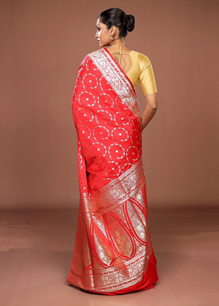 Red Banarasi Silk Saree With Blouse Piece