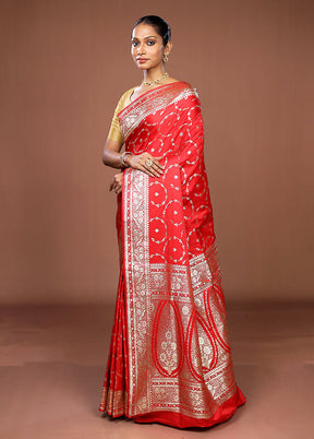 Red Banarasi Silk Saree With Blouse Piece
